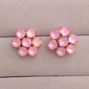 Pink Opal Aurora Borealis + Rose Gold Crystal Flower Statement Earrings
